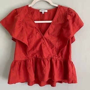 Madewell Women’s Burnt Orange Ruffle Sleeve Blouse Size XS